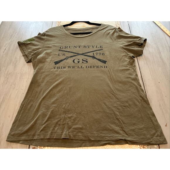 Grunt Style Army Green This We’ll Defend Women’s T Shirt Sz XXXL Flag Logo - Picture 1 of 7